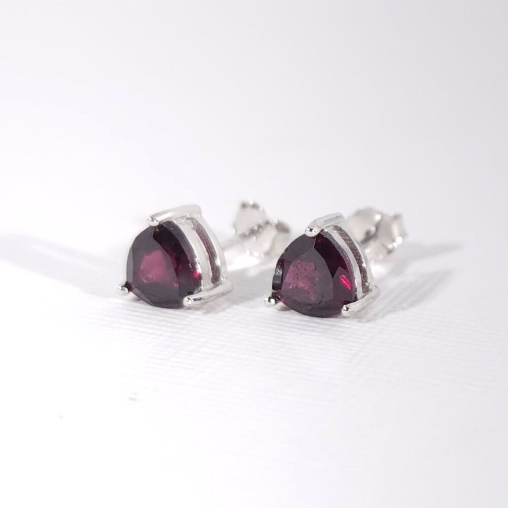 Garnet 6mm Trillion Cut Earrings in Sterling Silver